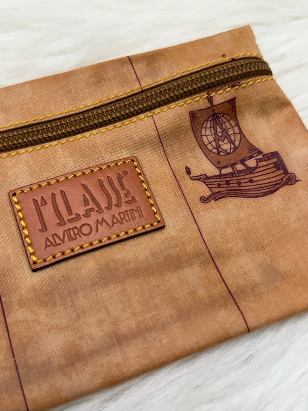 ALVIERO MARTINI - PRIMA CLASSE BROWN TAN NYLON ZIP POUCH TOILETRY BAG